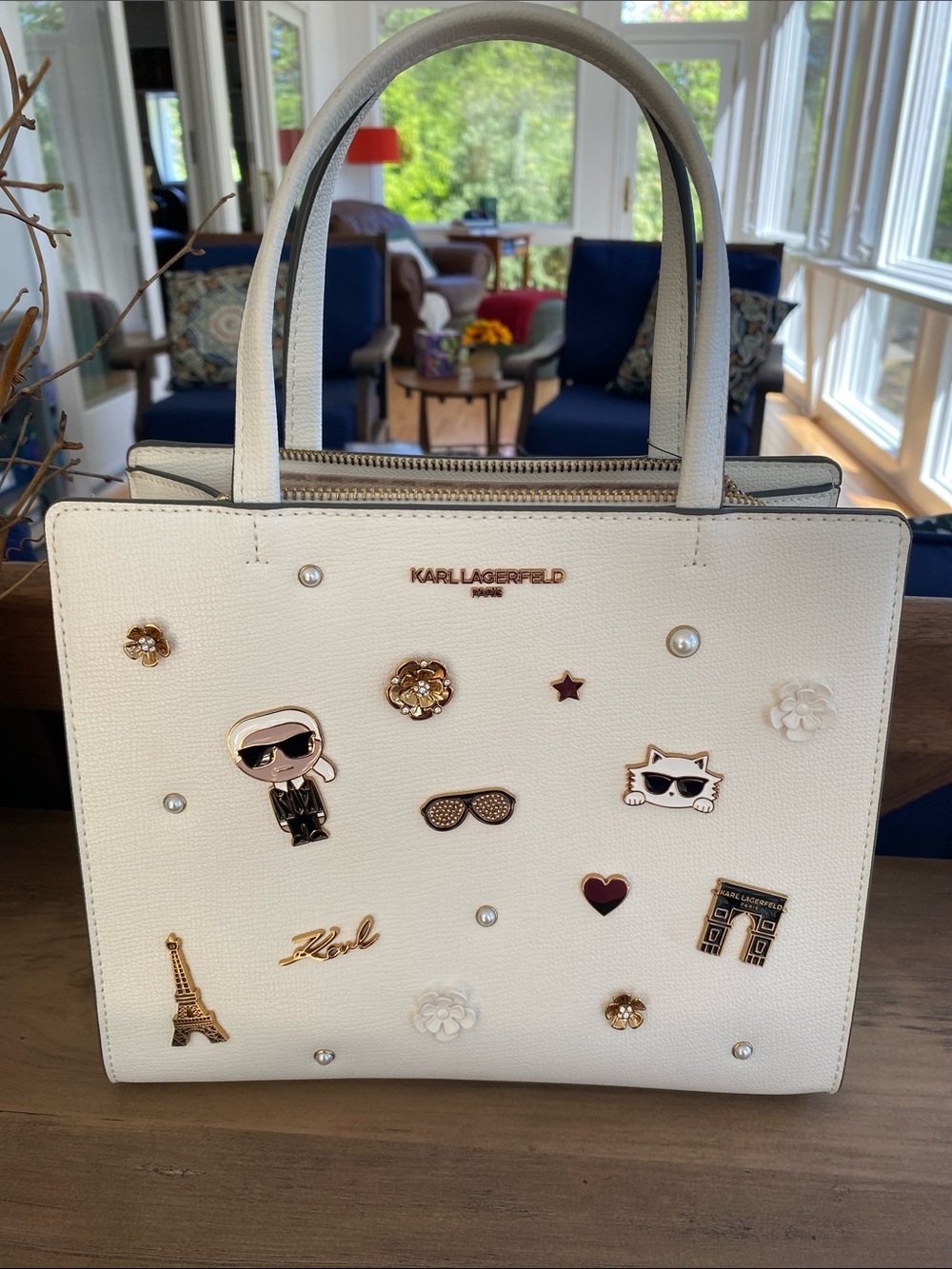 Karl Lagerfeld White BEAUTIFULLY Embellished Tote Bag